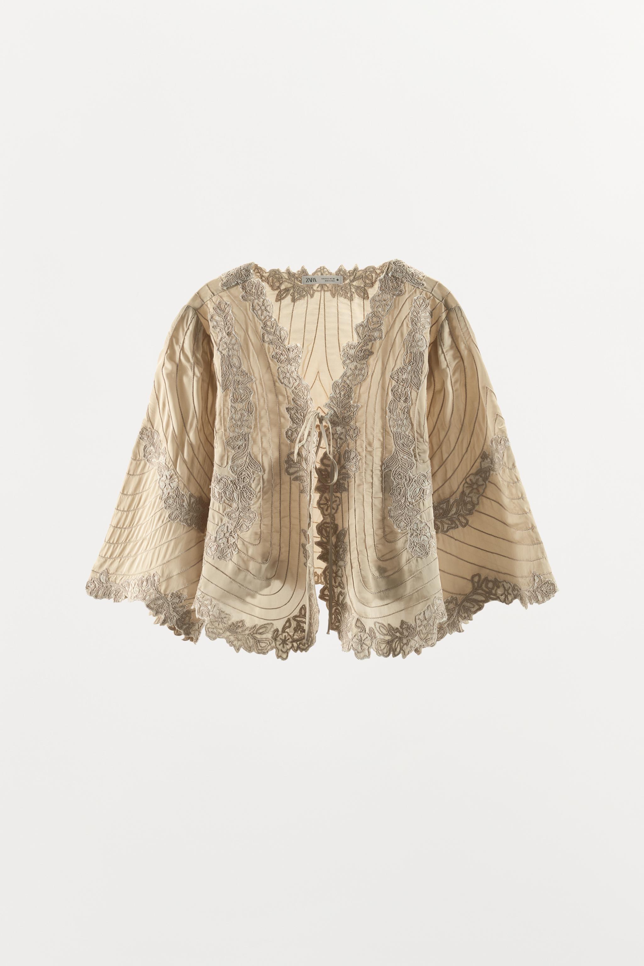 FLORAL EMBROIDERED SATIN EFFECT CAPE